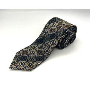 Roberto Villini Couture 100% Silk Tie Geometric Earth Tones Necktie 58” x 3.75”
